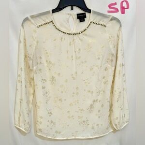 Liz Claiborne Cream Embellished Blouse with Peter Pan Collar